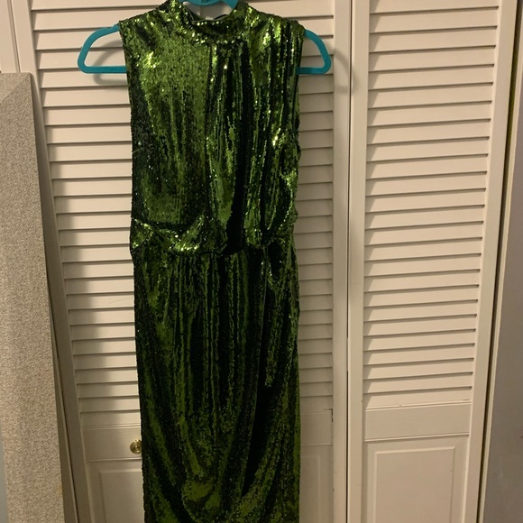 NWT ASOS Emerald Green sequin high neck wrap dress - Picture 7 of 8